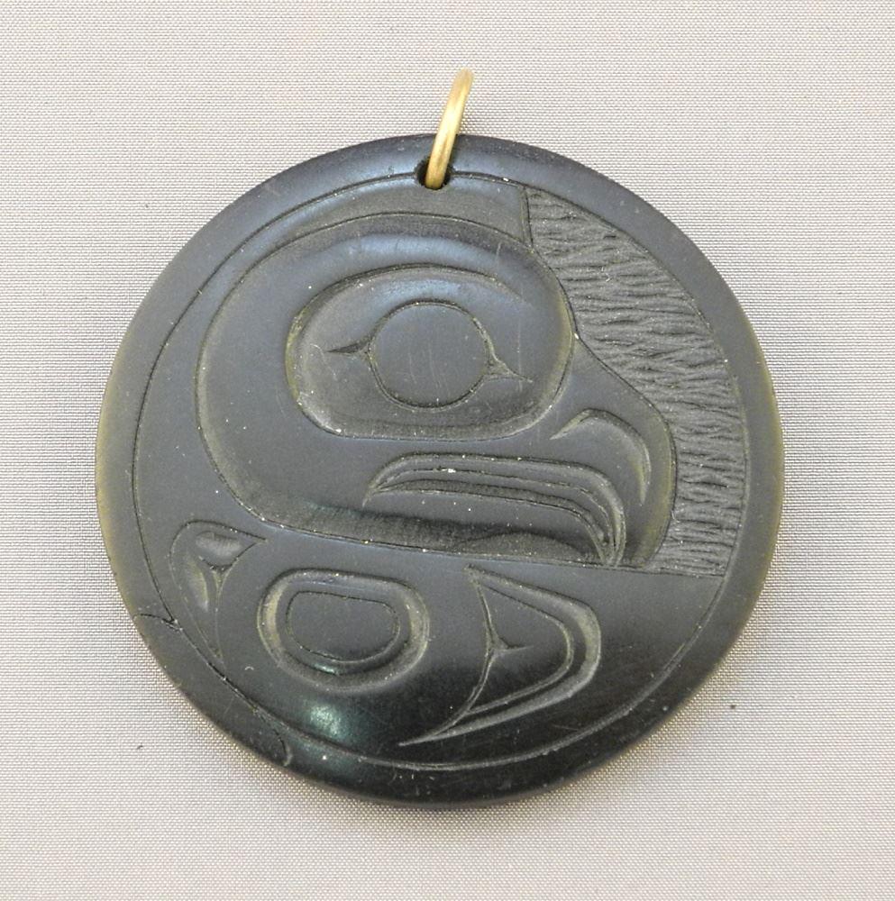 Haida Argillite Pendant Signed Denny Dixon 4/94, 2 1/8" Diameter, Edge Restored (1 of 2)