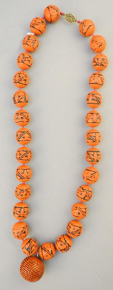 Cinnabar Beaded Necklace, 26 1/2" L. (1 of 2)
