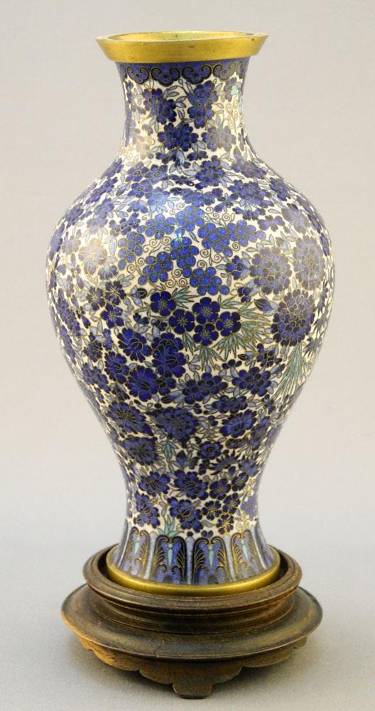 Cloisonne Vase on Stand, 6 3/4" High, Dent Noted. (1 of 2)
