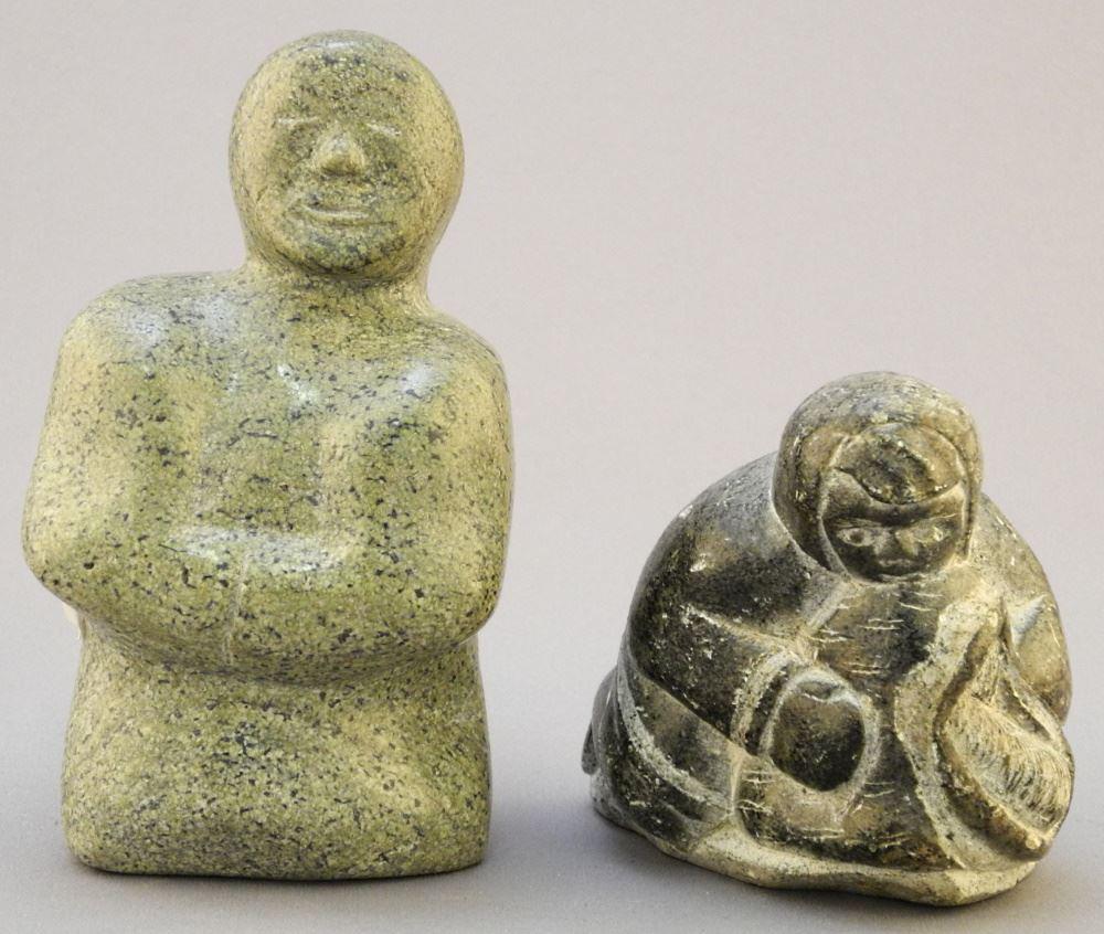2 Inuit Stone Figures, 1 Signed E9-184, 3 & 4 1/2" High. (1 of 3)