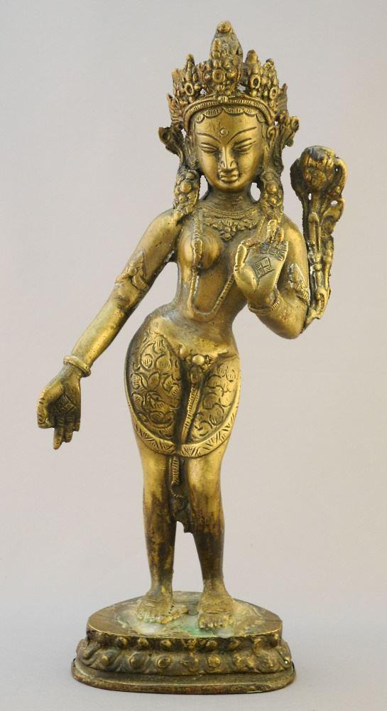 Copper Alloy Indian Statue of a Deity, 11 3/4" High, Feet Repair Noted. (1 of 3)