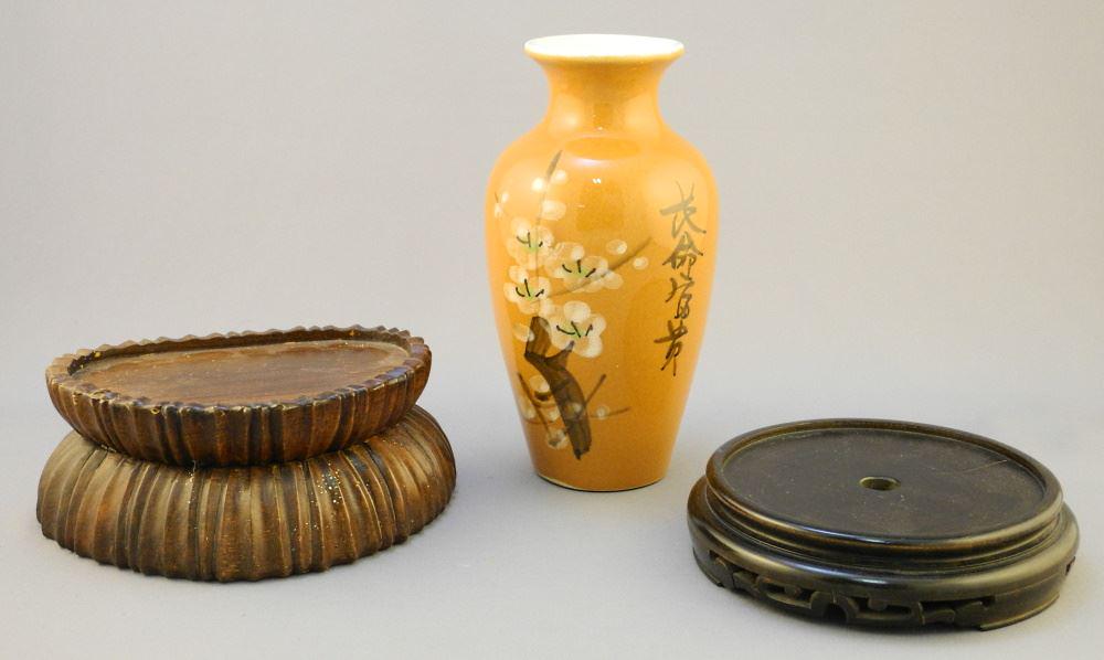 Two Vase Stands with a Vase, 6 1/2" High.: Two Vase Stands with a Vase, 6 1/2" High.