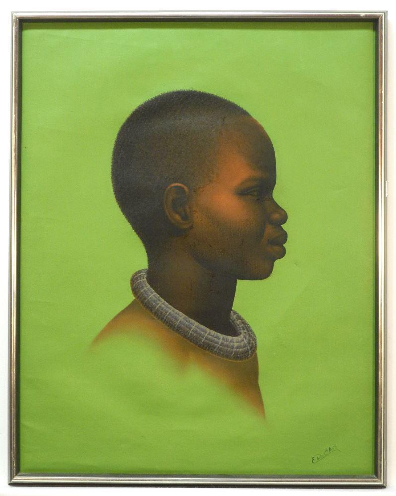 Oil on Canvas Signed Ed Ch., Profile Portrait of a Child, 23 1/2" x 16 1/2". (1 of 2)