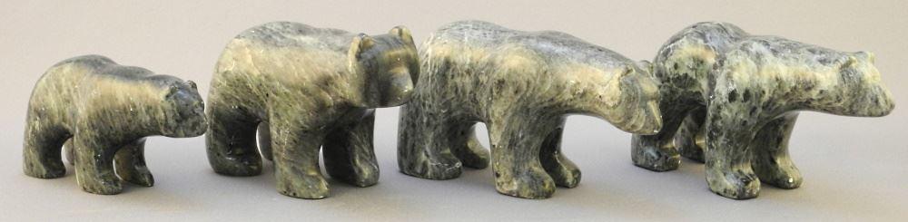 4 Inuit Stone Bear Carvings Signed Nipissing First Nation, 4 1/8" X 5" L. (1 of 4)
