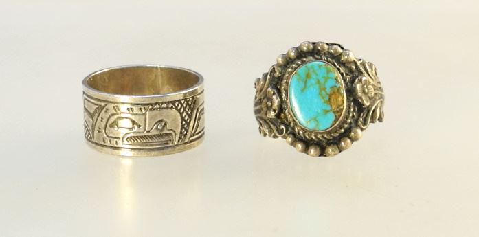 NW Coast Silver Ring Monogram GP 925 Ring with Turquoise Ring. (1 of 2)