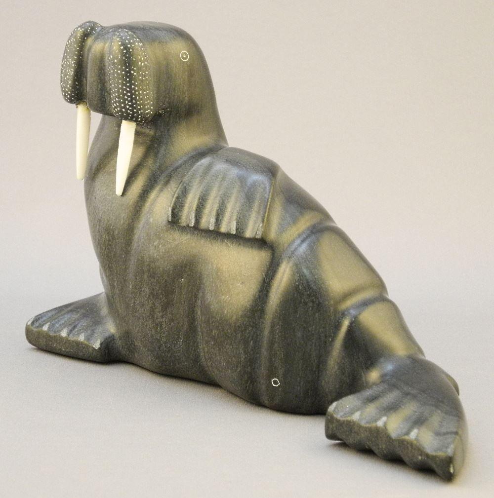 Inuit Stone Walrus Signed J. Appoqaq Sanikiluaq, 7". (1 of 5)