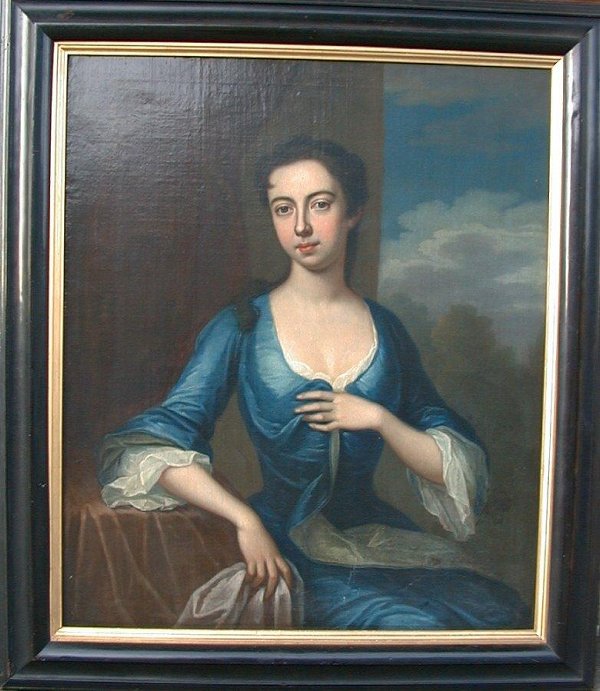 Oil painting on canvas, unsigned, in th: Oil painting on canvas, unsigned, in the manner of John Singleton Copley, 35"x 29 1/2", "Portrait