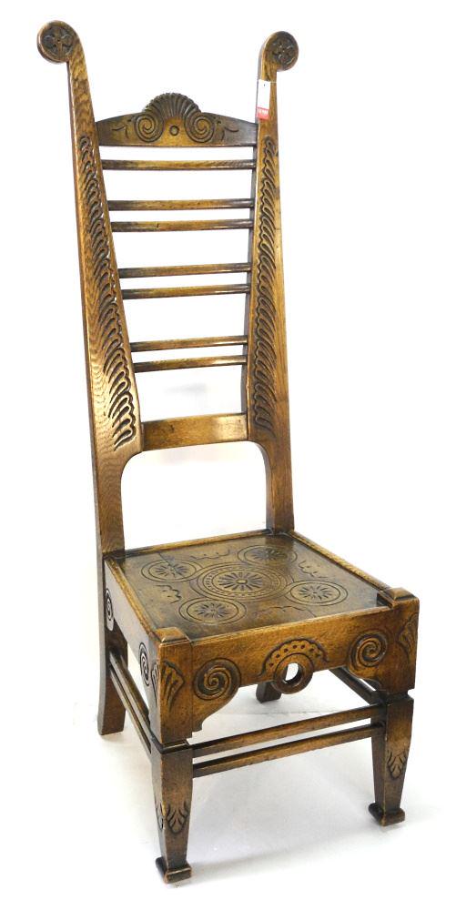 Northern European Carved Oak Ladder Back Chair, 55 3/4". (1 of 10)