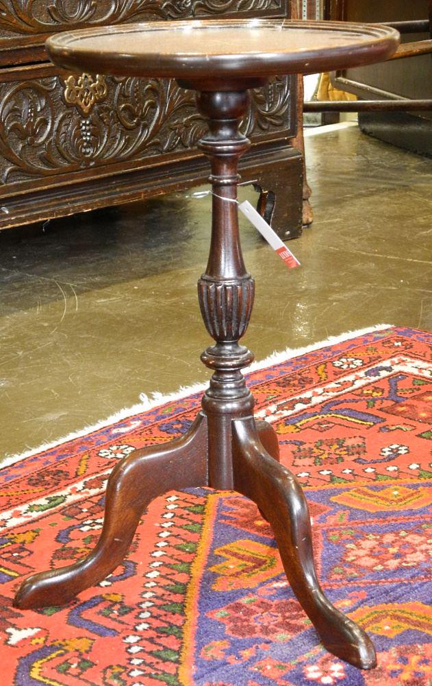 Brass Inlaid Tripod Table, 20" H.: Brass Inlaid Tripod Table, 20" H.
