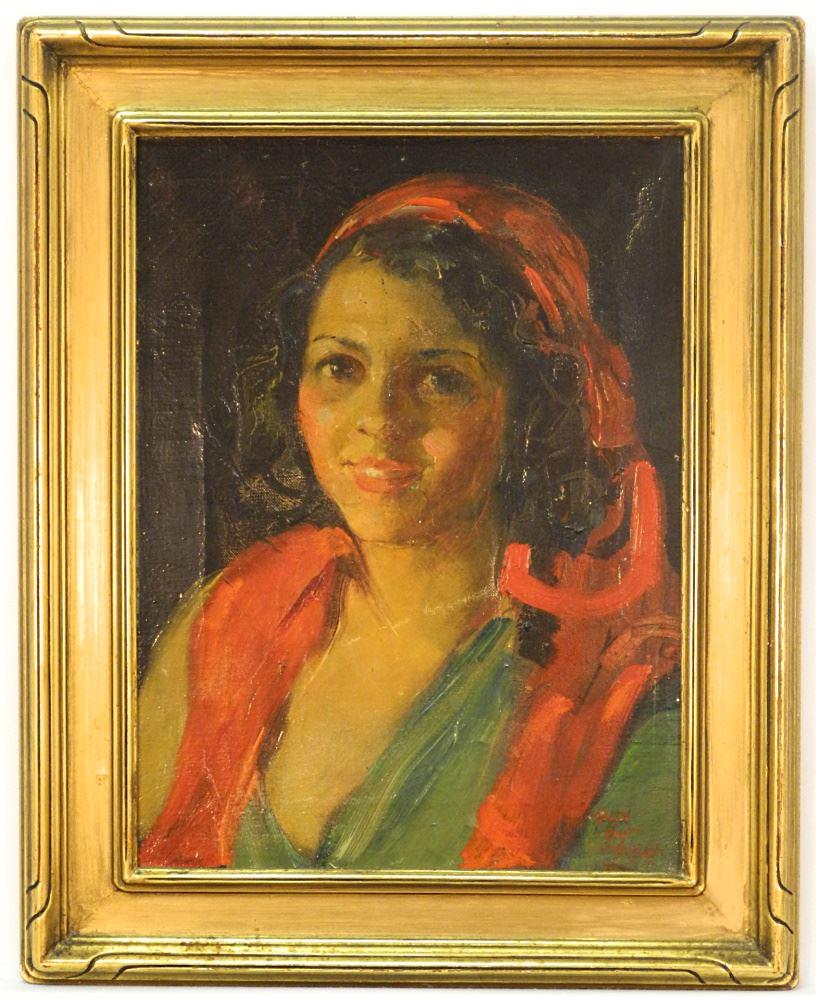 Oil on Canvas Signed Holt Hawley, 15 1/2" x 11 1/2", "Gypsy Girl AM".: Oil on Canvas Signed Holt Hawley, 15 1/2" x 11 1/2", "Gypsy Girl AM".
