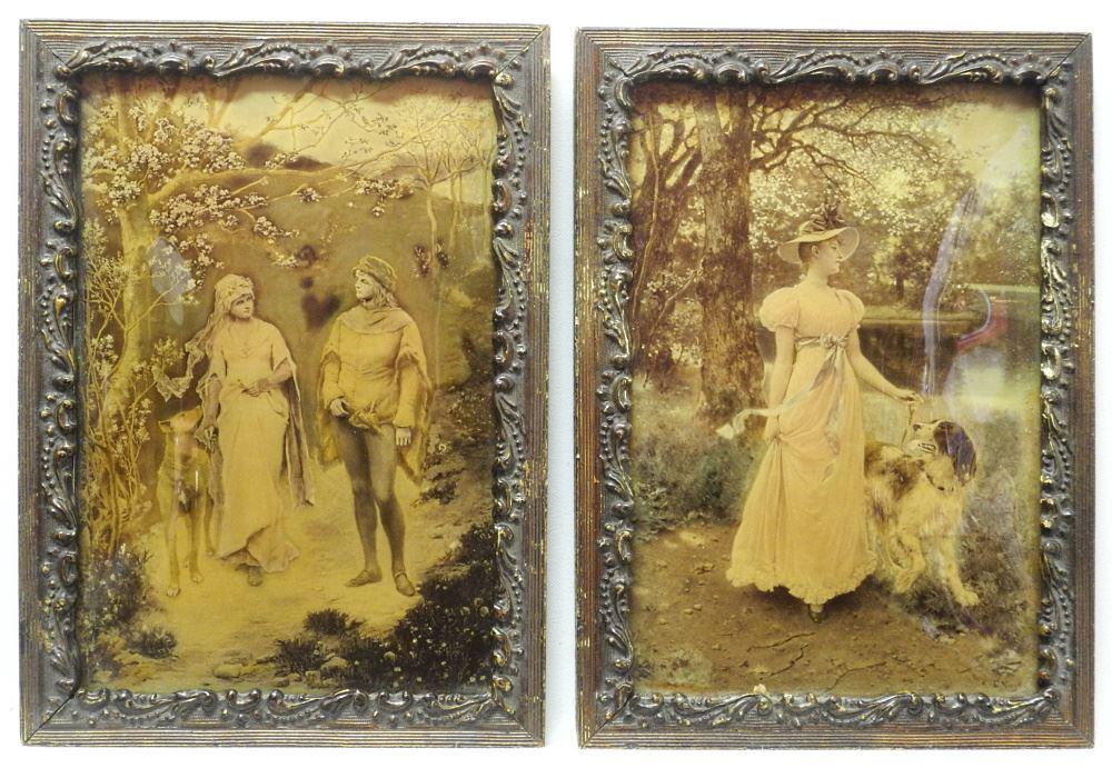 Pair of Antique Cristolean Prints Genre Scenes, 10" x 6 3/4". (1 of 3)