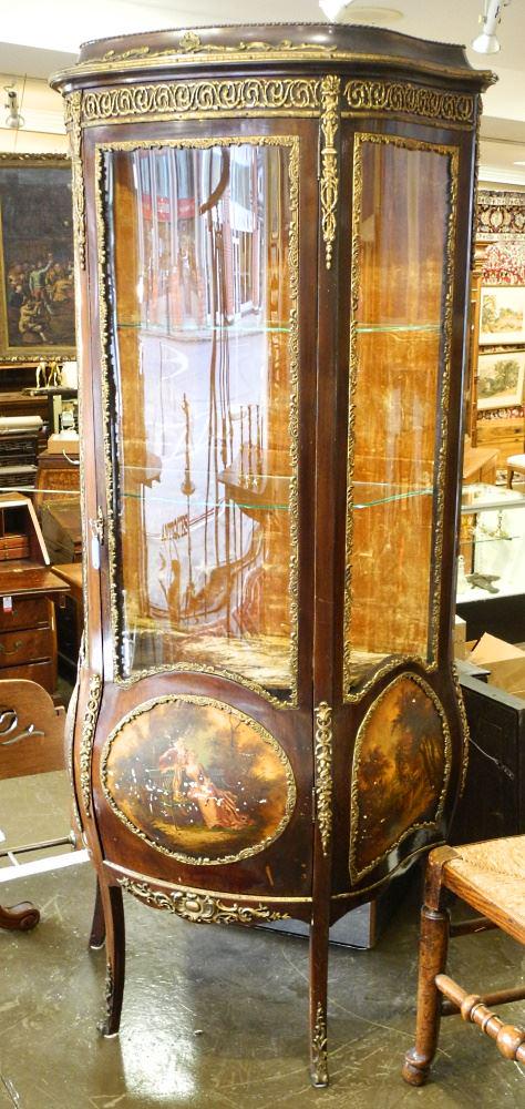 Vernis-Martin Ormolu-Mounted Vitrine, Condition Noted 68"H. (1 of 8)