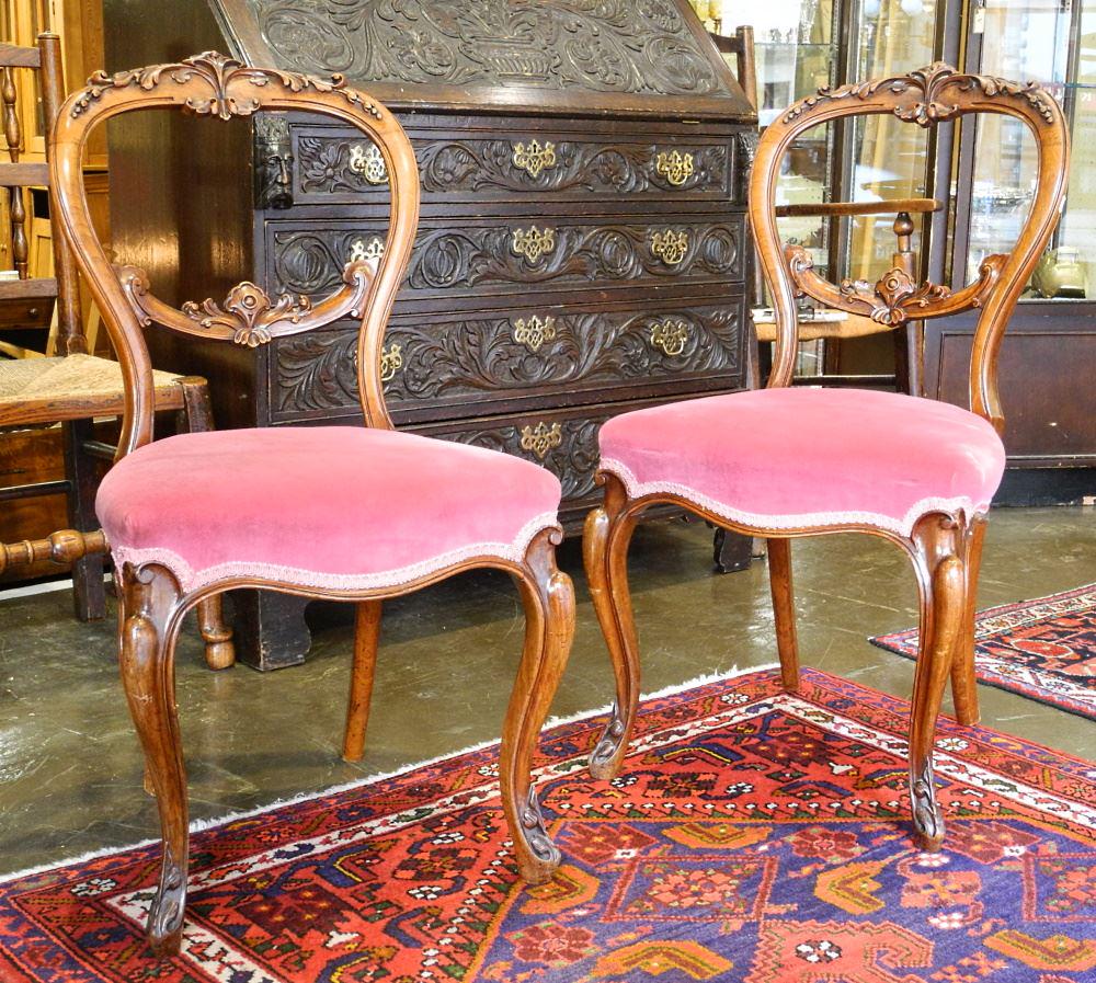 Pair of Victorian Carved Mahogany Balloon Back Side Chairs. (1 of 4)