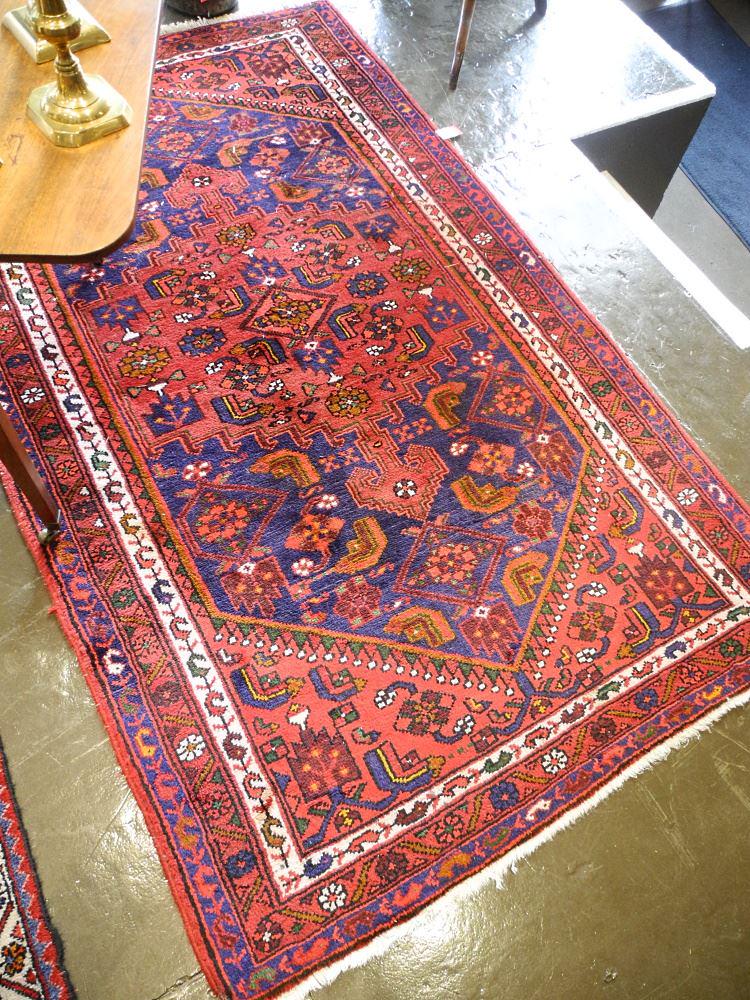 Hand Knotted Persian Mat, Deep Raspberry Approx. 89" X 52". (1 of 3)