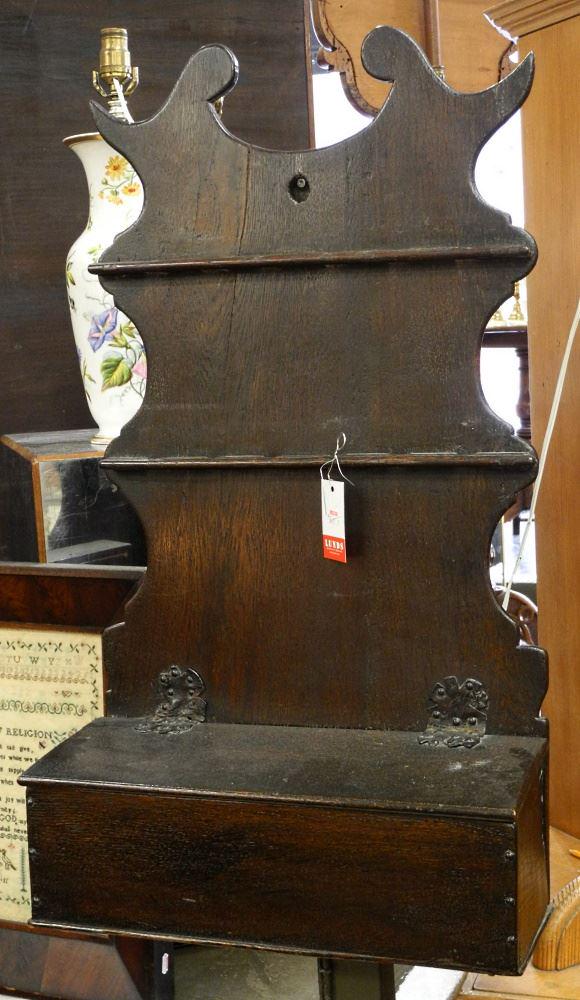 18th Century Oak Spoon Rack & a Candle Box, 10" High. (1 of 1)