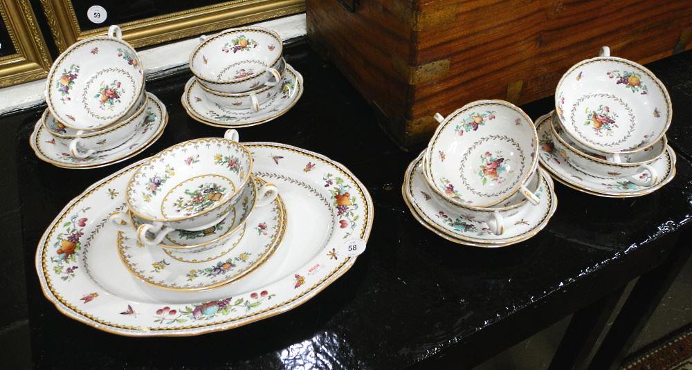 10 Spode Copeland's China Soup Bowls & Saucers with a Similar Platter, 14 1/2" Wide: 10 Spode Copeland's China Soup Bowls & Saucers with a Similar Platter, 14 1/2" Wide