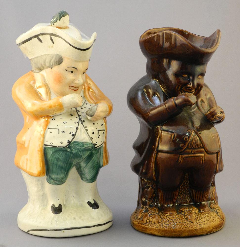 2 18th Century "Snuff Taker" Toby Jugs, One With Hat, 9 1/8" High (1 of 4)