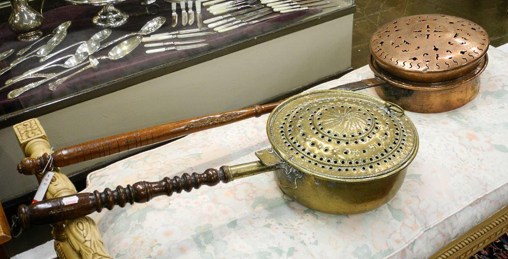 2 European Copper & Brass Bed Warmers, 47 & 21" Long (1 of 1)