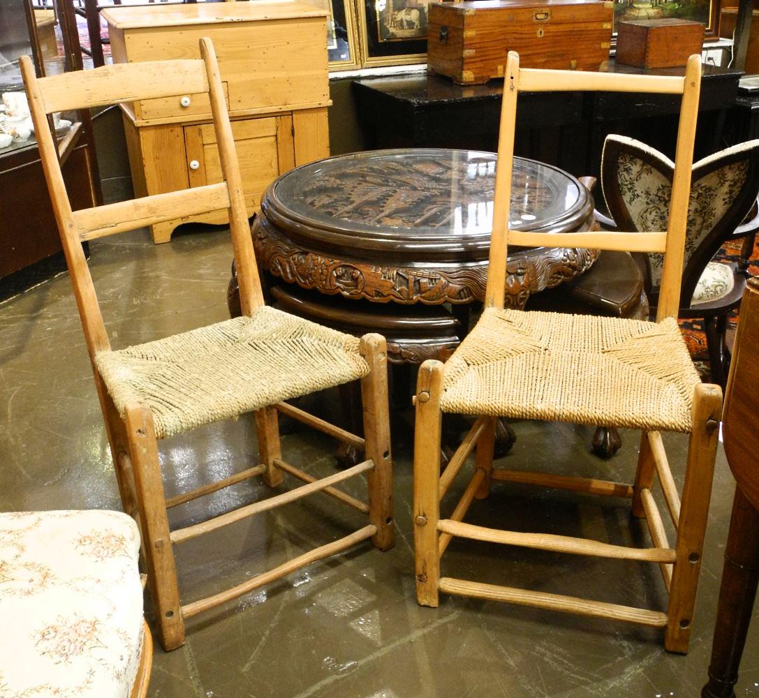 2 Canadian Pine Reeded Chairs, 34 1/2"H.: 2 Canadian Pine Reeded Chairs, 34 1/2"H.