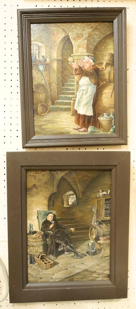 2 Oil on Board Signed E. Schony, Cellar Scenes 17 1/2"X12 7/8". (1 of 1)