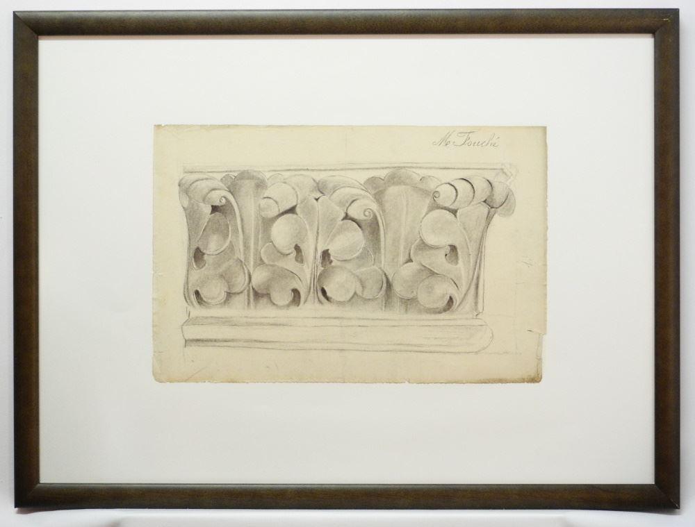 3 Drawings signed M.(Marguerite) Touche, each approx. 12" x 19", "Architectural Features". (1 of 6)