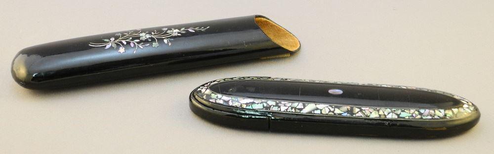 Two Victorian Lacquer Spectacle Case with M.O.P. Decoration, 6 3/4". (1 of 2)