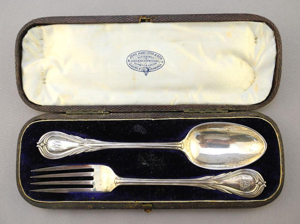 Victorian Child's Spoon and Fork Set - London 1869 - George Angell. (1 of 8)