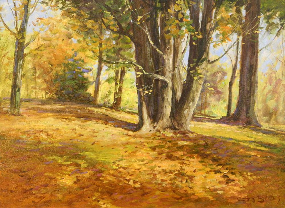 Oil on Canvas Signed G.W.(George William Bates, 18" x 24", "Stanley Park Autumn". (1 of 5)