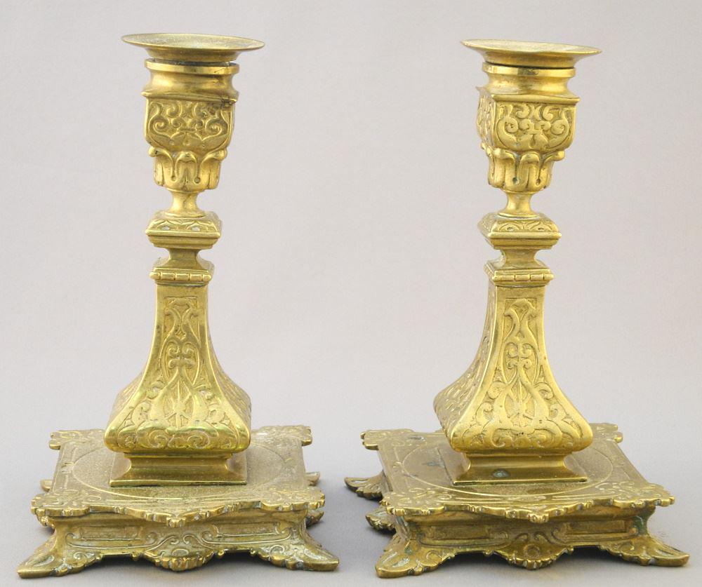 Pair of Ornate Brass Candlesticks, 6 1/2" High. (1 of 3)