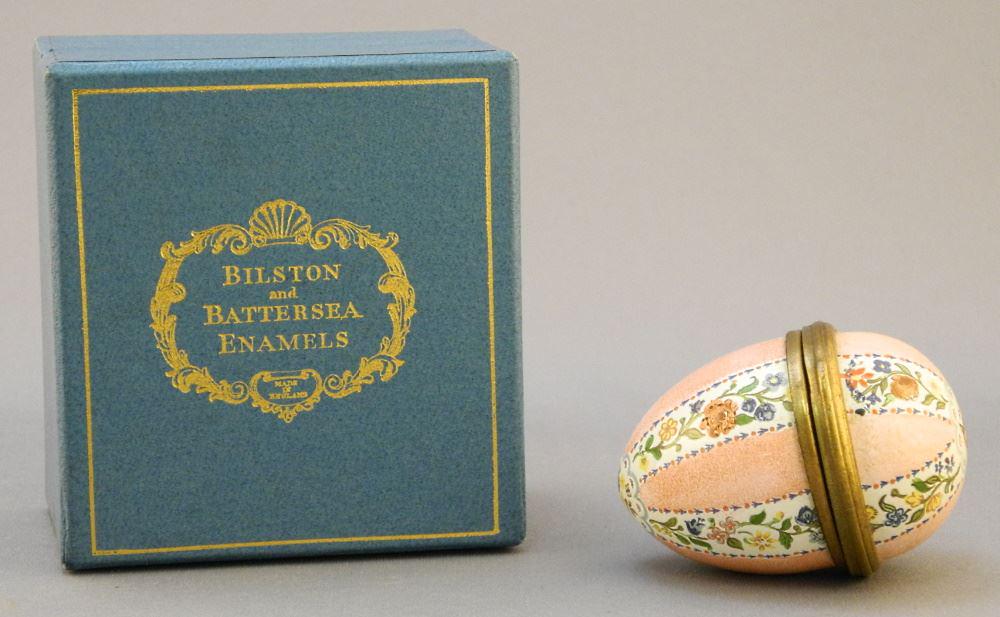 Bilston & Battersea Enamel Egg- Shaped Box, 2 1/4" High. (1 of 6)
