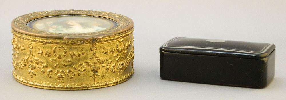2 Antique Boxes, Portrait (2 3/4" Diam) & Snuff (2 1/2" W). (1 of 3)