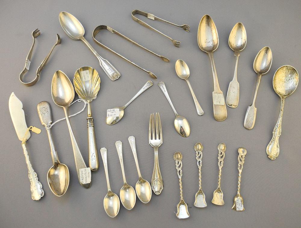 Collection of Silver Spoons & Sugar Tongs, TW 449gr. (1 of 4)