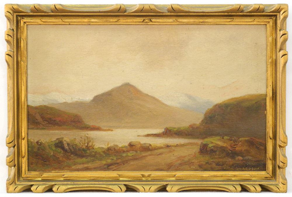 Oil on Board Signed J.T. Richardson, Untitled Highland Scene 7 1/4"X11 7/8". (1 of 3)