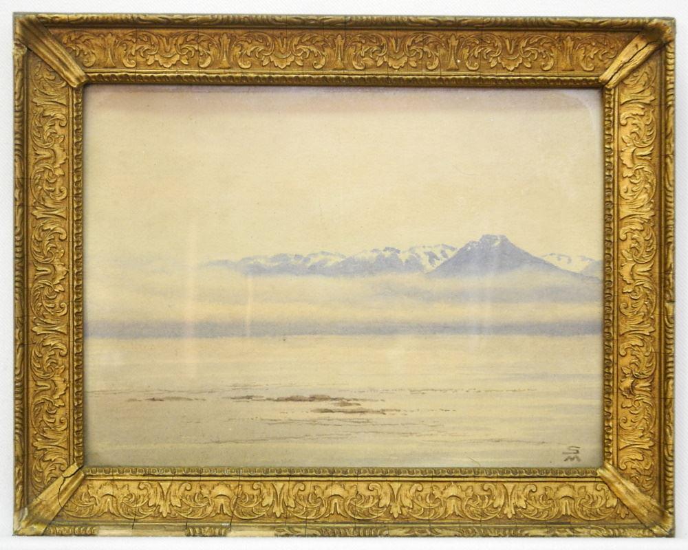 Watercolour Monogrammer SM (Samuel Maclure), 5 1/2" x 7 1/2", "Olympic Mountain Vista". (1 of 3)