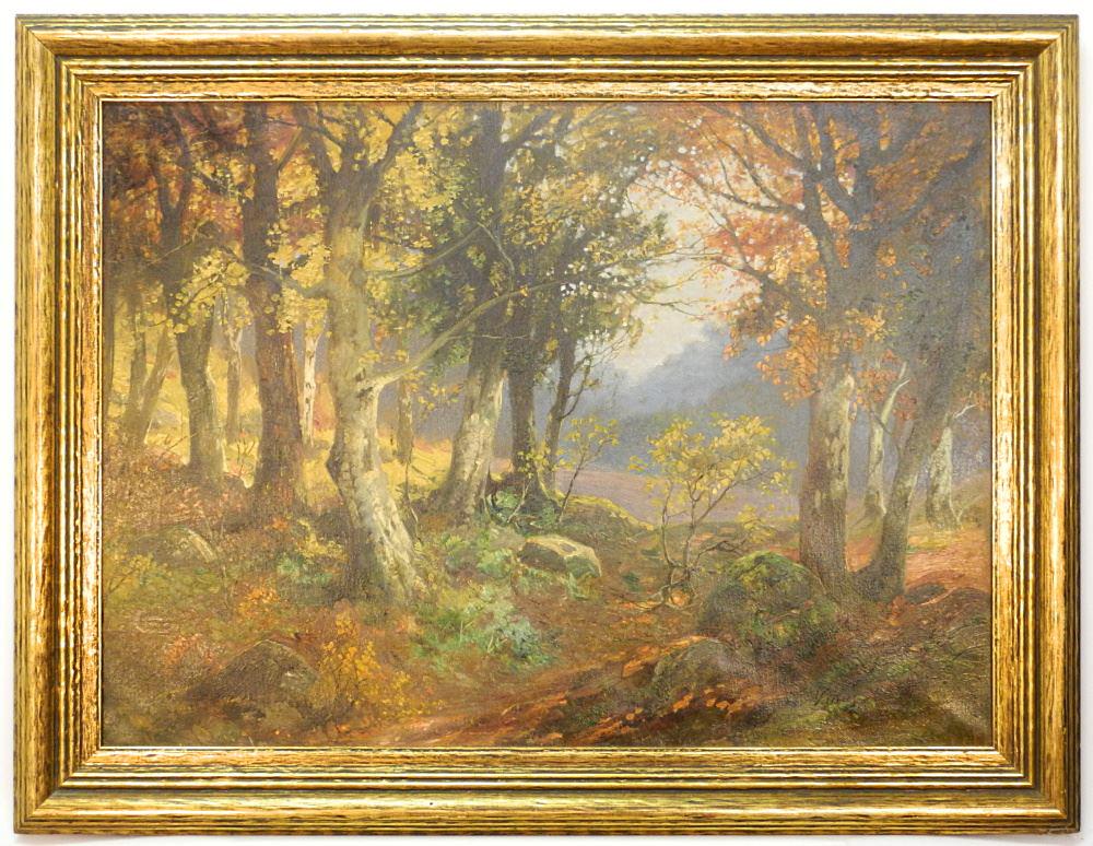 Oil on Canvas Signed K.(Karl) Vikas, 23" x 31 1/4", "Forest Scene". (1 of 5)