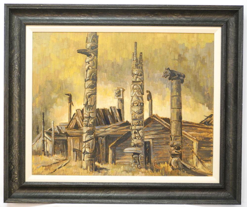 Oil on Masonite Signed Nell Bradshaw, 24" X 30 1/4", "Grizzly Bear & Raven". (1 of 15)