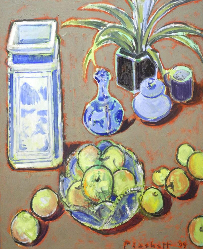 Acrylic on Canvas Signed Joseph Francis Plaskett '09, 28 3/4" x 23 1/4", "Vases & Apples". (1 of 12)