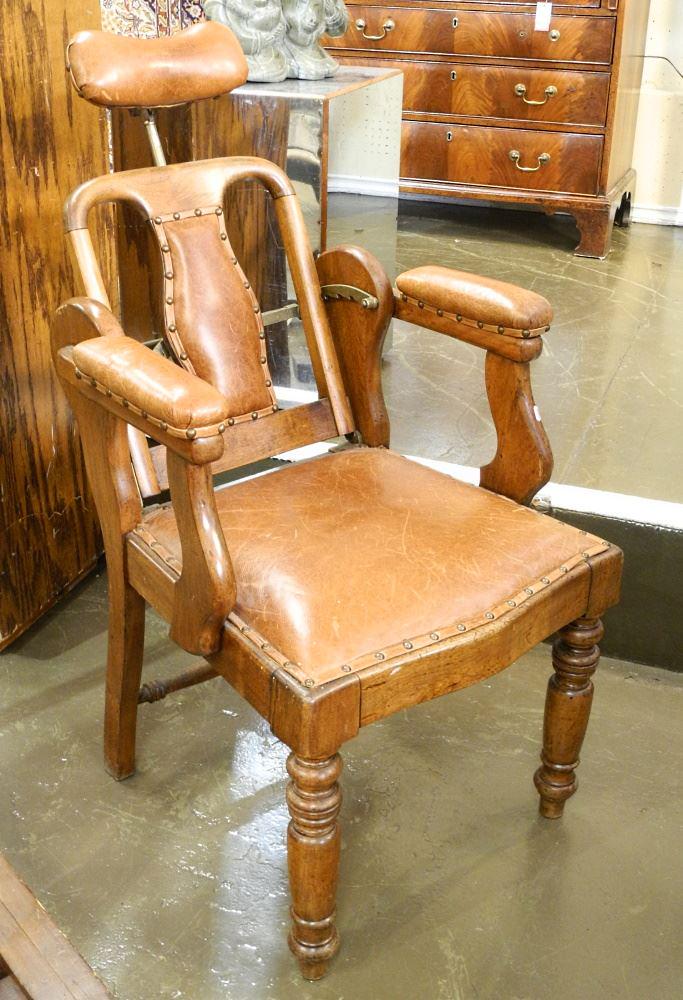 Claughton Leeds Mahogany & Leather Barber's Chair.: Claughton Leeds Mahogany & Leather Barber's Chair.