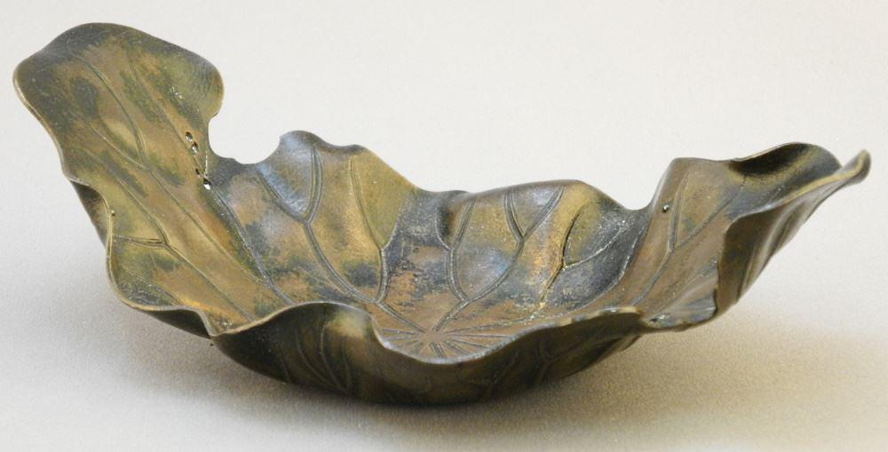 Japanese Bronze Lotus Leaf, Signed, 6 1/4" Wide.: Japanese Bronze Lotus Leaf, Signed, 6 1/4" Wide.