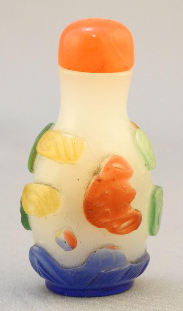 Chinese Polychrome Overlay Peking Glass Snuff Bottle, 2 1/8"H. (1 of 5)