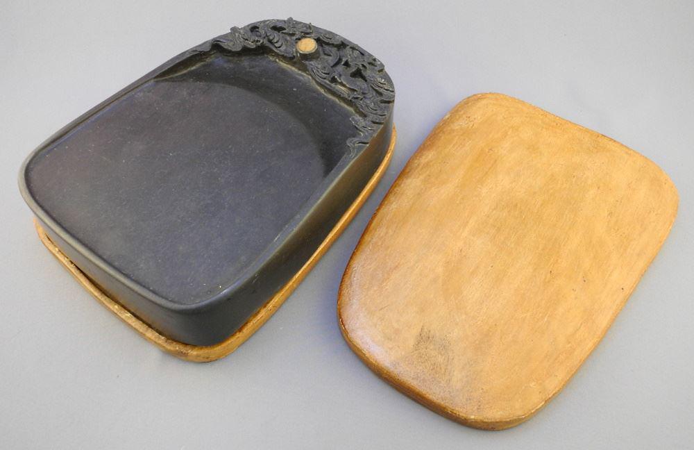Tuan "Dragons" Inkstone with Wood Base & Cover, 3" X 9 5/8" X 7". (1 of 10)