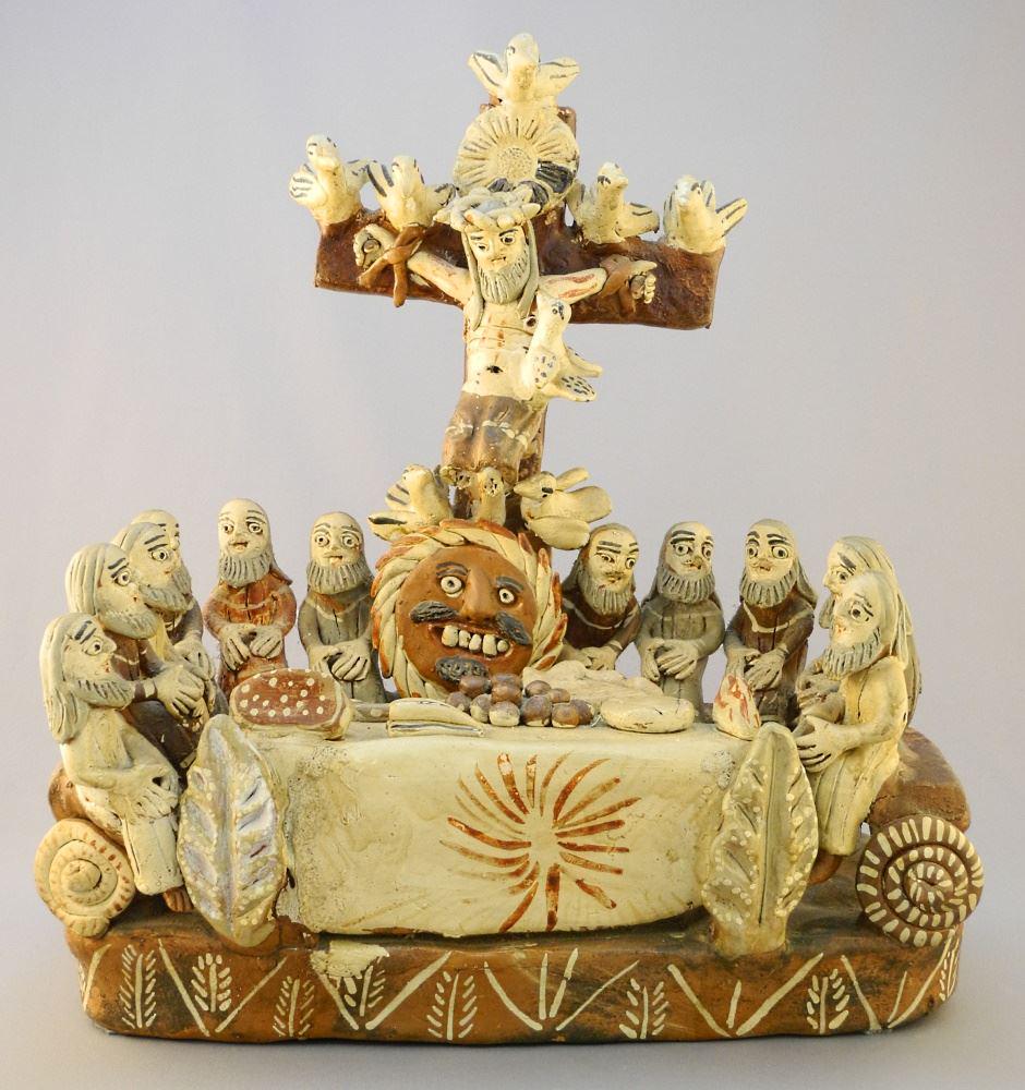 Earthenware Sculpture Signed Angelina Martinez Alvarez, 15" High, "The Last Supper": Earthenware Sculpture Signed Angelina Martinez Alvarez, 15" High, "The Last Supper"