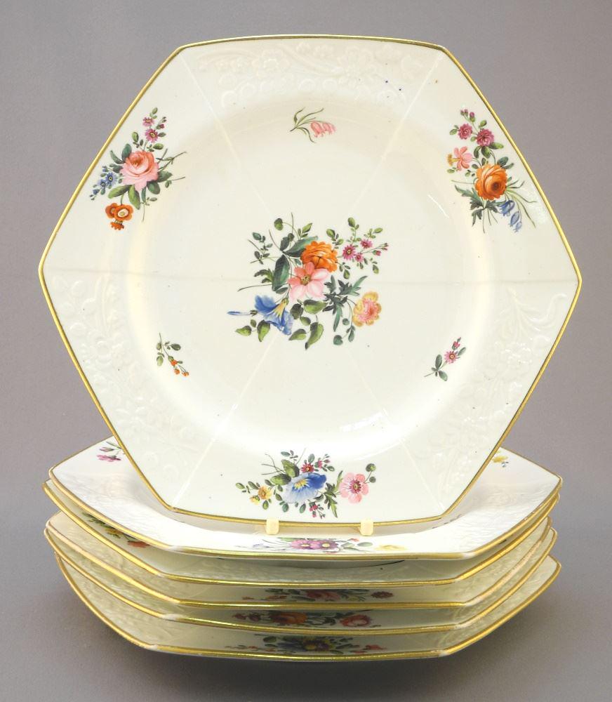 6 Spode Hexagonal Floral Decorated Plates, C.1815, 8 1/2" Diameter: 6 Spode Hexagonal Floral Decorated Plates, C.1815, 8 1/2" Diameter