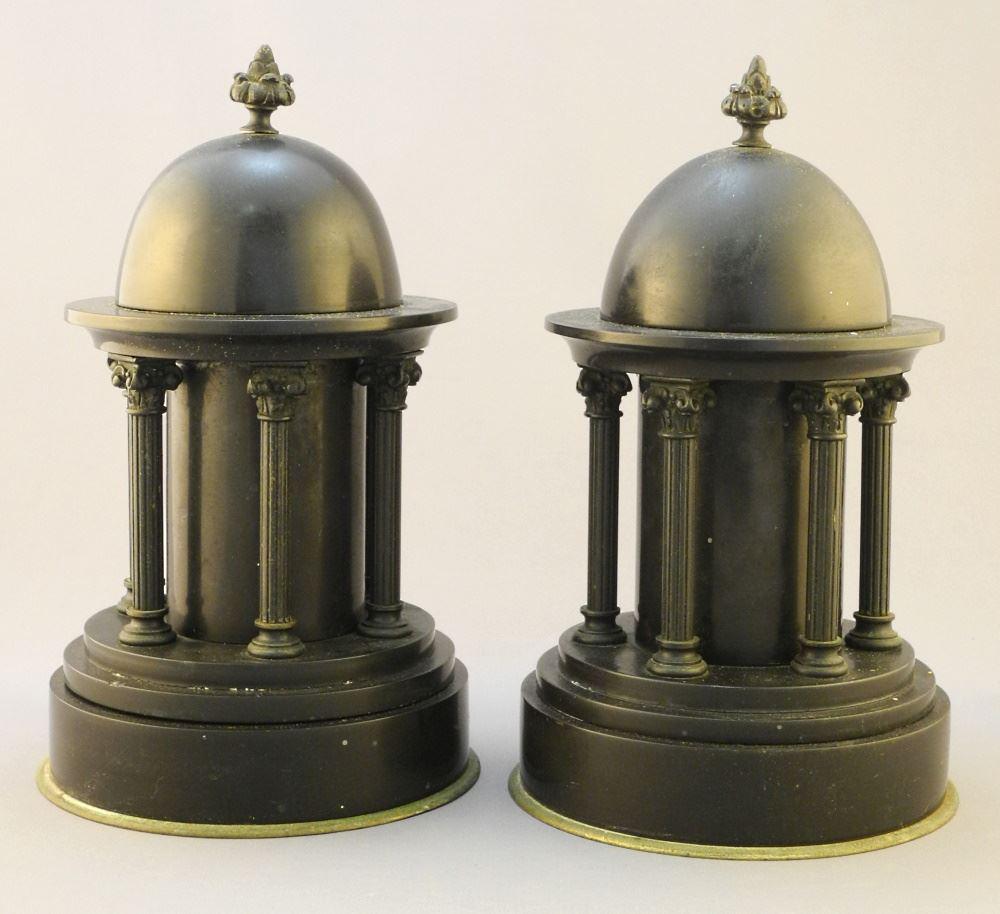 Pair of Neoclassical Slate & Bronze Architectural Models, 9 1/4"H. (1 of 4)