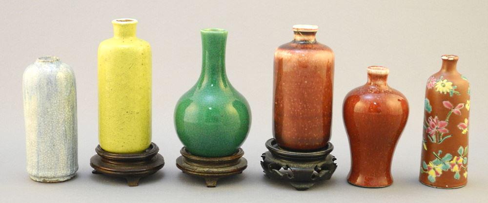 6 Miniature Chinese Porcelain Vases, 3 With Stands 3 1/8"-3 1/2" Ea. (1 of 6)