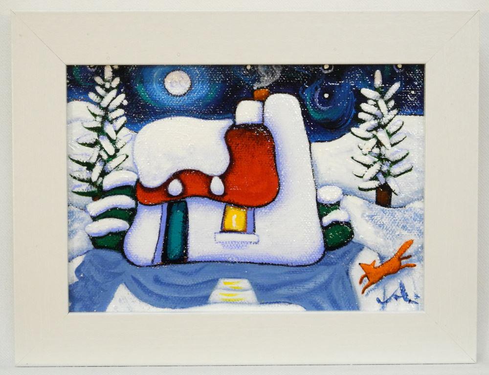 Acrylic on Canvas Signed "Annie Robinson", 4 3/4" X 7", "Snow Fall". (1 of 7)