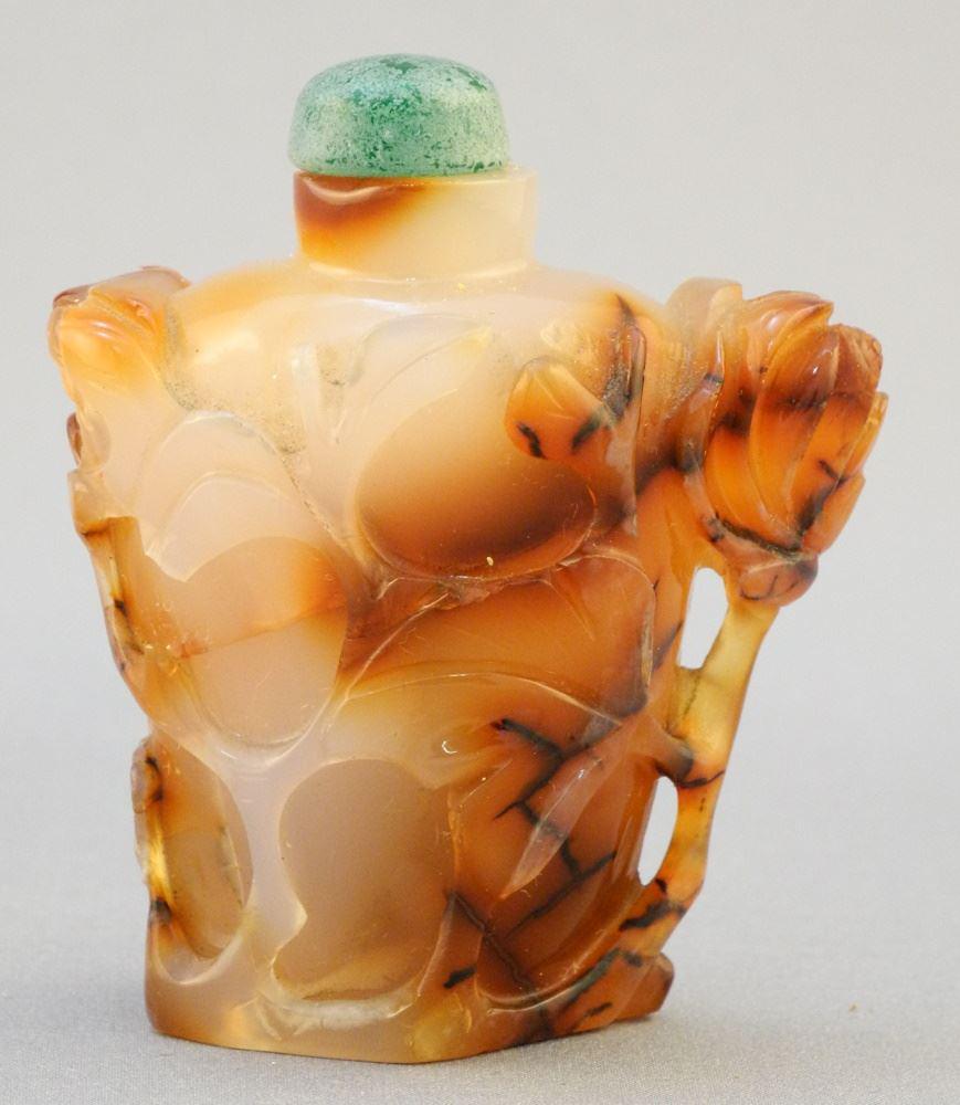 Chinese Carved Agate Snuff Bottle, 2 3/8"H. (1 of 6)