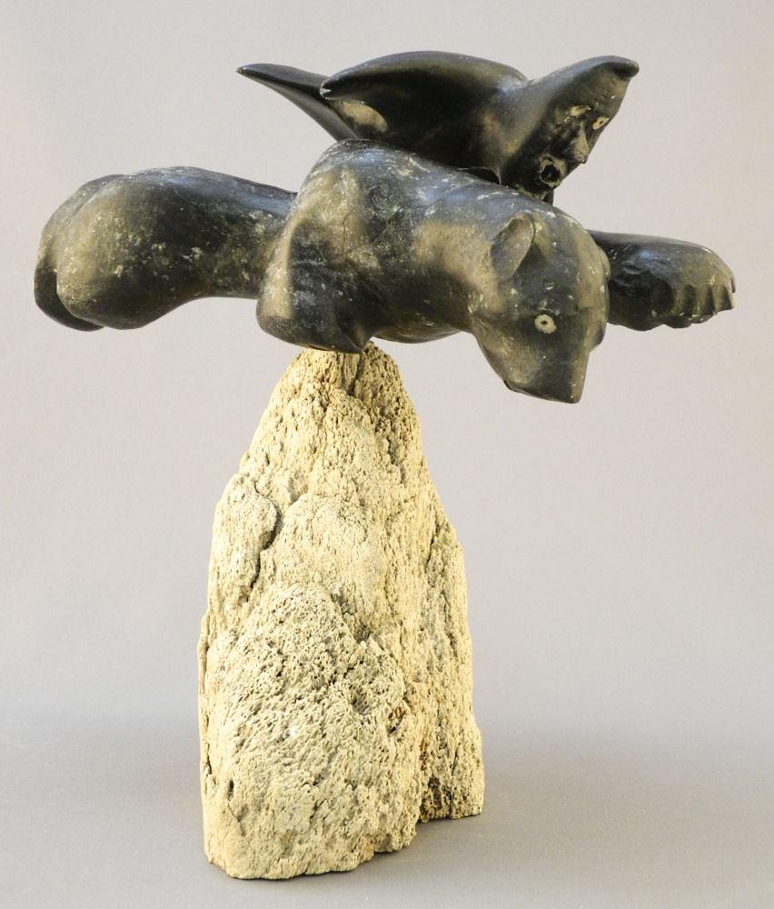 Inuit Stone Carving, 8 1/2" x 7 3/4" x 5 1/2", "Shaman Transformation". (1 of 9)