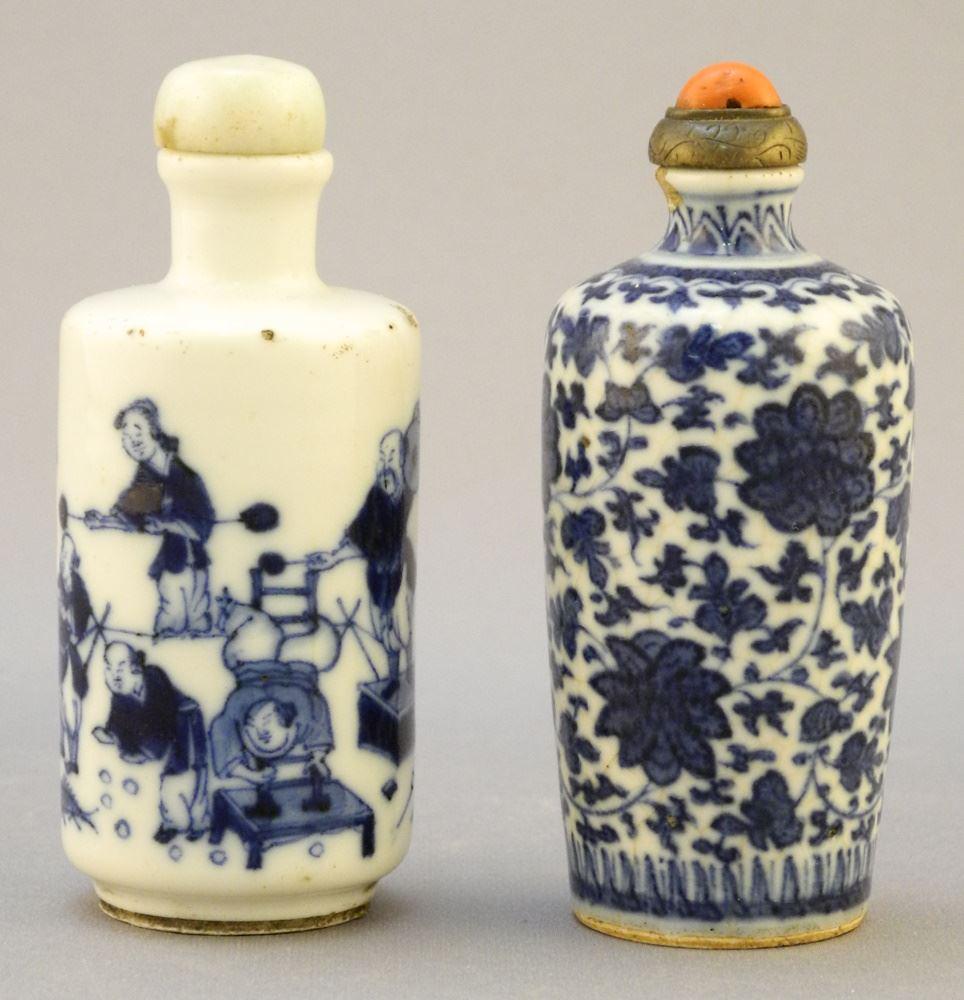Two Chinese Blue & White Porcelain Snuff Bottles, Chipping Noted 3"H. (1 of 6)