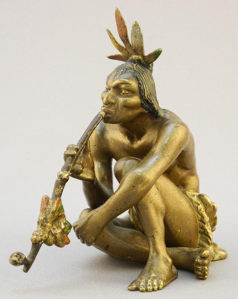 Franz Bergmann Bronze "Pipe Smoker" with Vase Mark, 3 7/8" x 2 1/2" x 3 3/4". (1 of 8)
